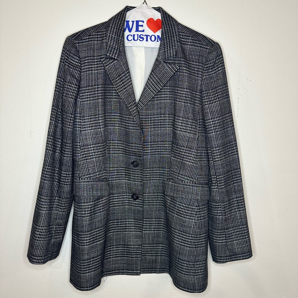 Something Navy black/white/grey/red tartan oversized blazer